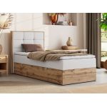 Łóżko kontynentalne - ALBERO 1 90x200 - H3 - biały, ekoskóra - strona lewa - topper T25