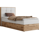 Łóżko kontynentalne - ALBERO 1 90x200 - H3 - biały, ekoskóra - strona lewa - topper T25