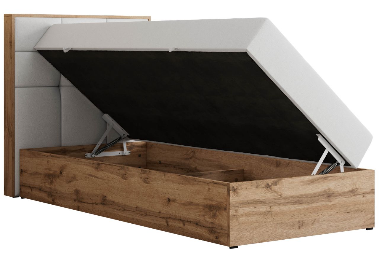 Łóżko kontynentalne - ALBERO 1 90x200 - H3 - biały, ekoskóra - strona lewa - topper T25