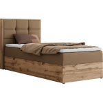 Łóżko kontynentalne - ALBERO 1 90x200 - H3 - brązowy, ekoskóra - strona lewa - topper T25