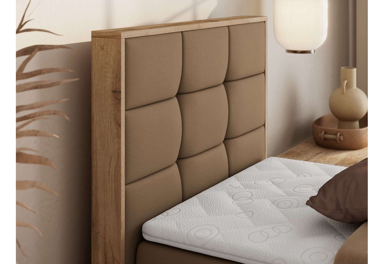 Łóżko kontynentalne - ALBERO 1 90x200 - H3 - brązowy, ekoskóra - strona lewa - topper T25