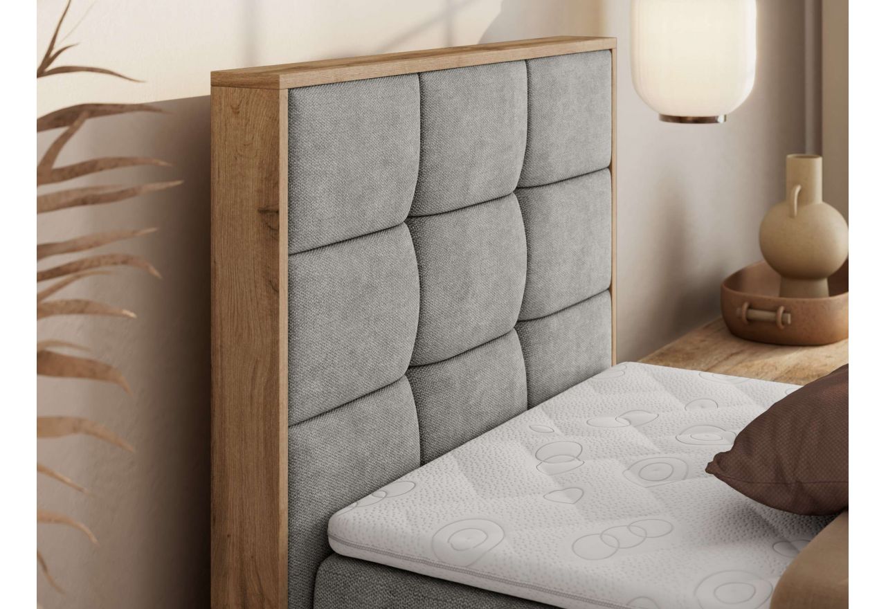 Łóżko kontynentalne - ALBERO 1 90x200 - H4 - jasnoszary, struktura - strona lewa - topper T25