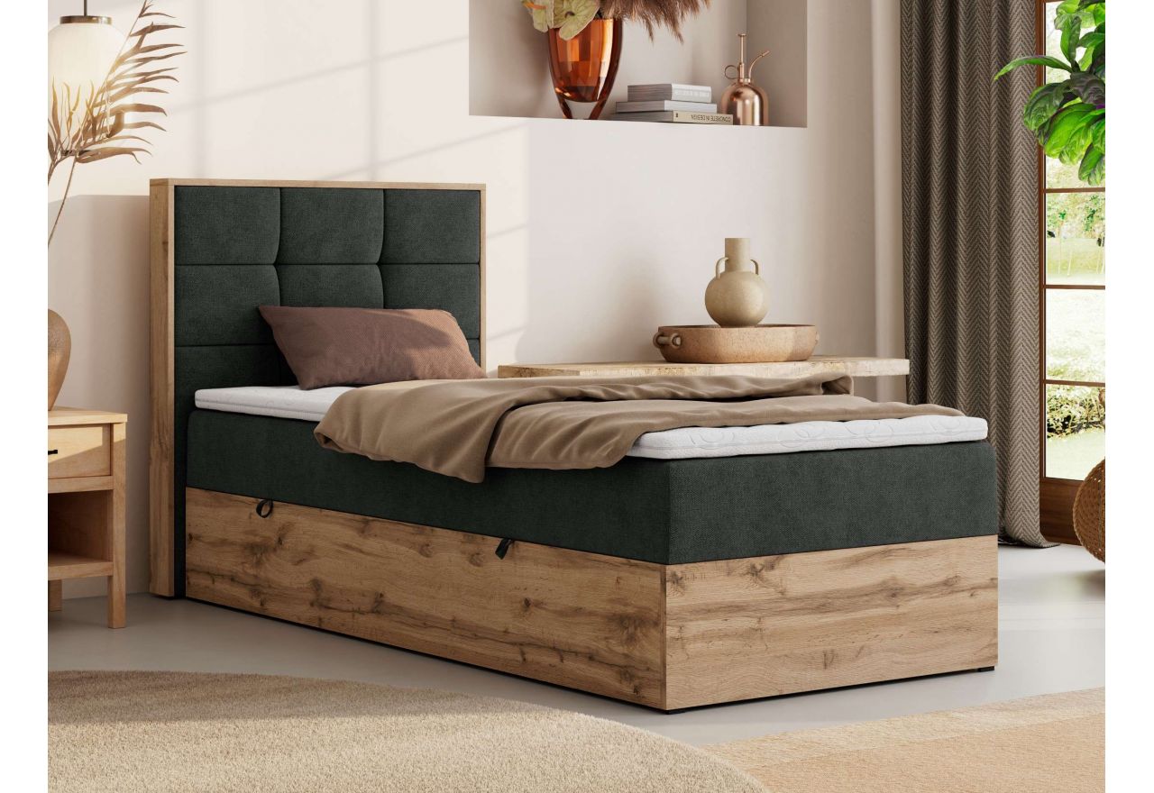 Łóżko kontynentalne - ALBERO 1 90x200 - H4 - ciemnoszary, struktura - strona lewa - topper T25