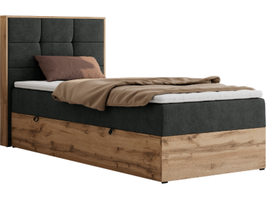 Łóżko kontynentalne - ALBERO 1 90x200 - H4 - ciemnoszary, struktura - strona lewa - topper T25