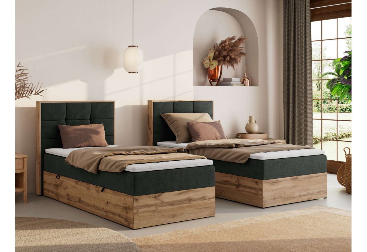 Łóżko kontynentalne - ALBERO 1 90x200 - H4 - ciemnoszary, struktura - strona lewa - topper T25