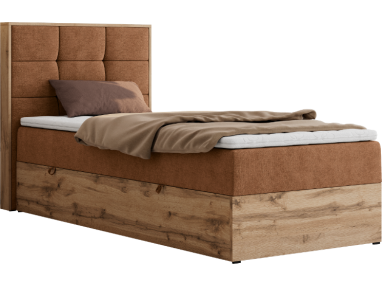 Łóżko kontynentalne - ALBERO 1 90x200 - H4 - pomarańczowy, struktura - strona lewa - topper T25