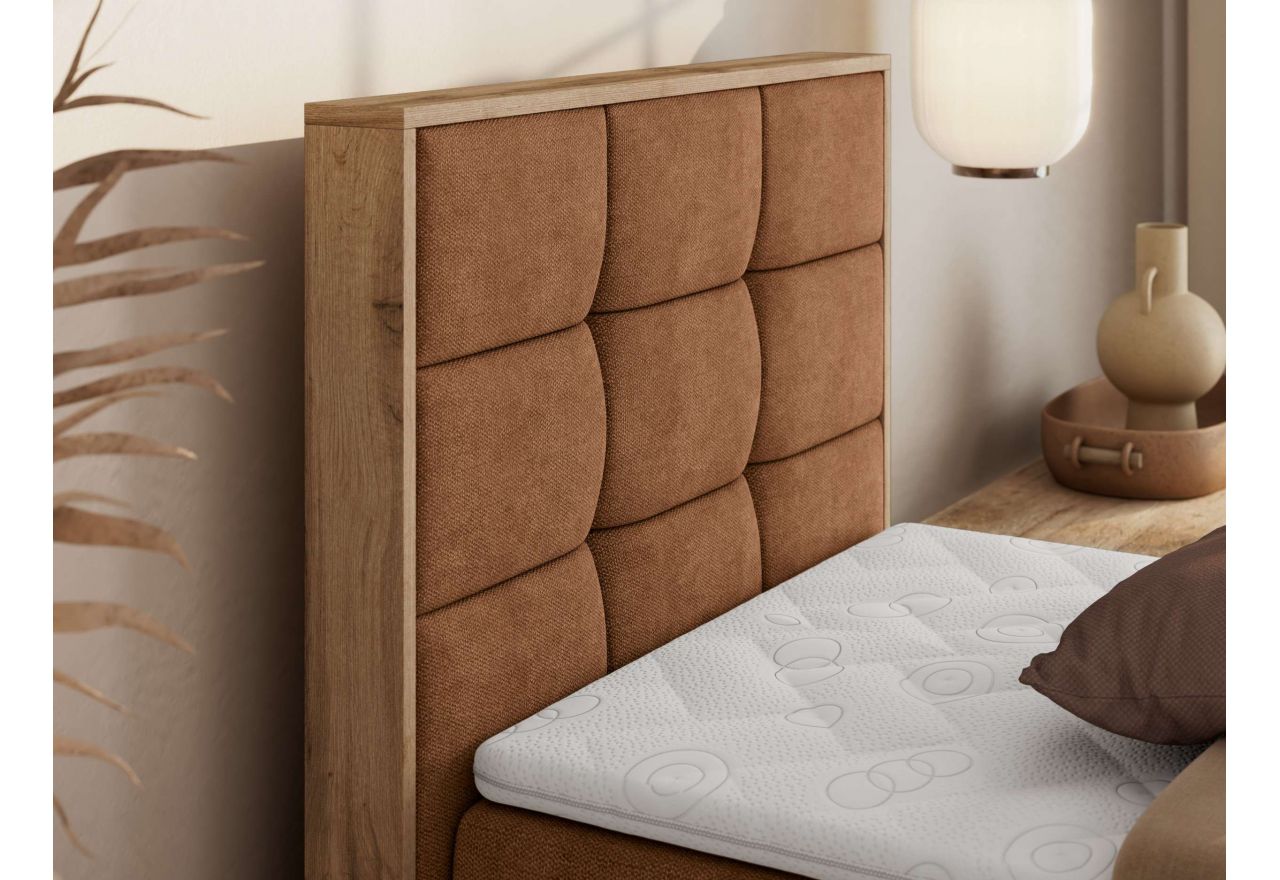 Łóżko kontynentalne - ALBERO 1 90x200 - H4 - pomarańczowy, struktura - strona lewa - topper T25