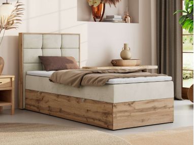 Łóżko kontynentalne - ALBERO 1 90x200 - H4 - beżowy, welwet - strona lewa - topper T25