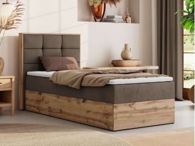 Łóżko kontynentalne - ALBERO 1 90x200 - H4 - brązowy, welwet - strona lewa - topper T25