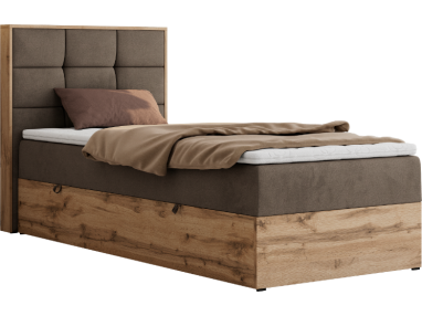 Łóżko kontynentalne - ALBERO 1 90x200 - H4 - brązowy, welwet - strona lewa - topper T25