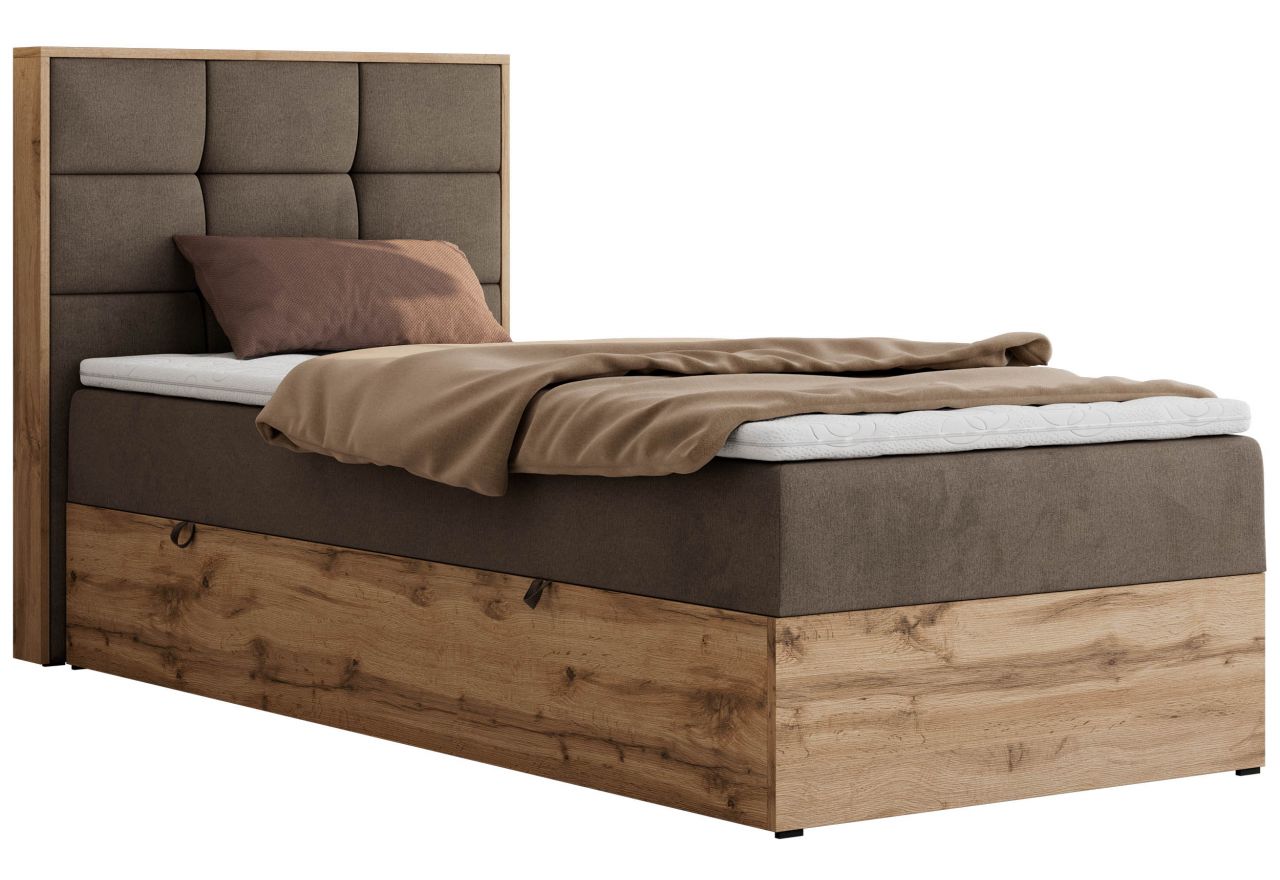 Łóżko kontynentalne - ALBERO 1 90x200 - H4 - brązowy, welwet - strona lewa - topper T25