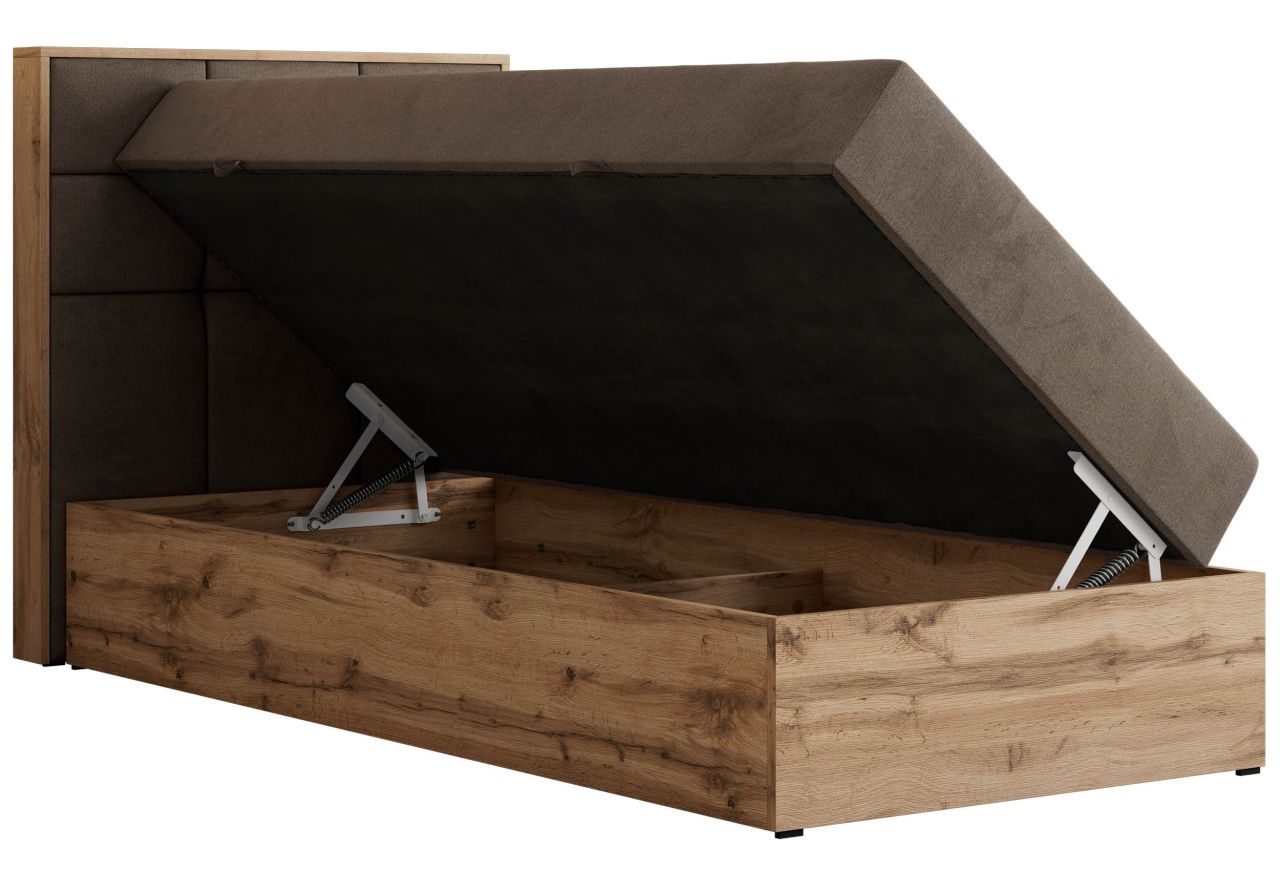 Łóżko kontynentalne - ALBERO 1 90x200 - H4 - brązowy, welwet - strona lewa - topper T25