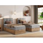 Łóżko kontynentalne - ALBERO 1 90x200 - H4 - jasnoszary, welwet - strona lewa - topper T25