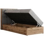 Łóżko kontynentalne - ALBERO 1 90x200 - H4 - jasnoszary, welwet - strona lewa - topper T25