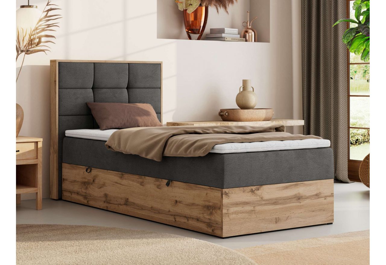 Łóżko kontynentalne - ALBERO 1 90x200 - H4 - ciemnoszary, welwet - strona lewa - topper T25