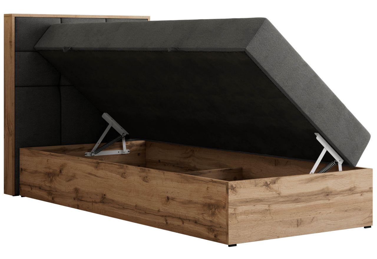 Łóżko kontynentalne - ALBERO 1 90x200 - H4 - ciemnoszary, welwet - strona lewa - topper T25