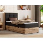 Łóżko kontynentalne - ALBERO 1 90x200 - H4 - czarny, ekoskóra - strona lewa - topper T25