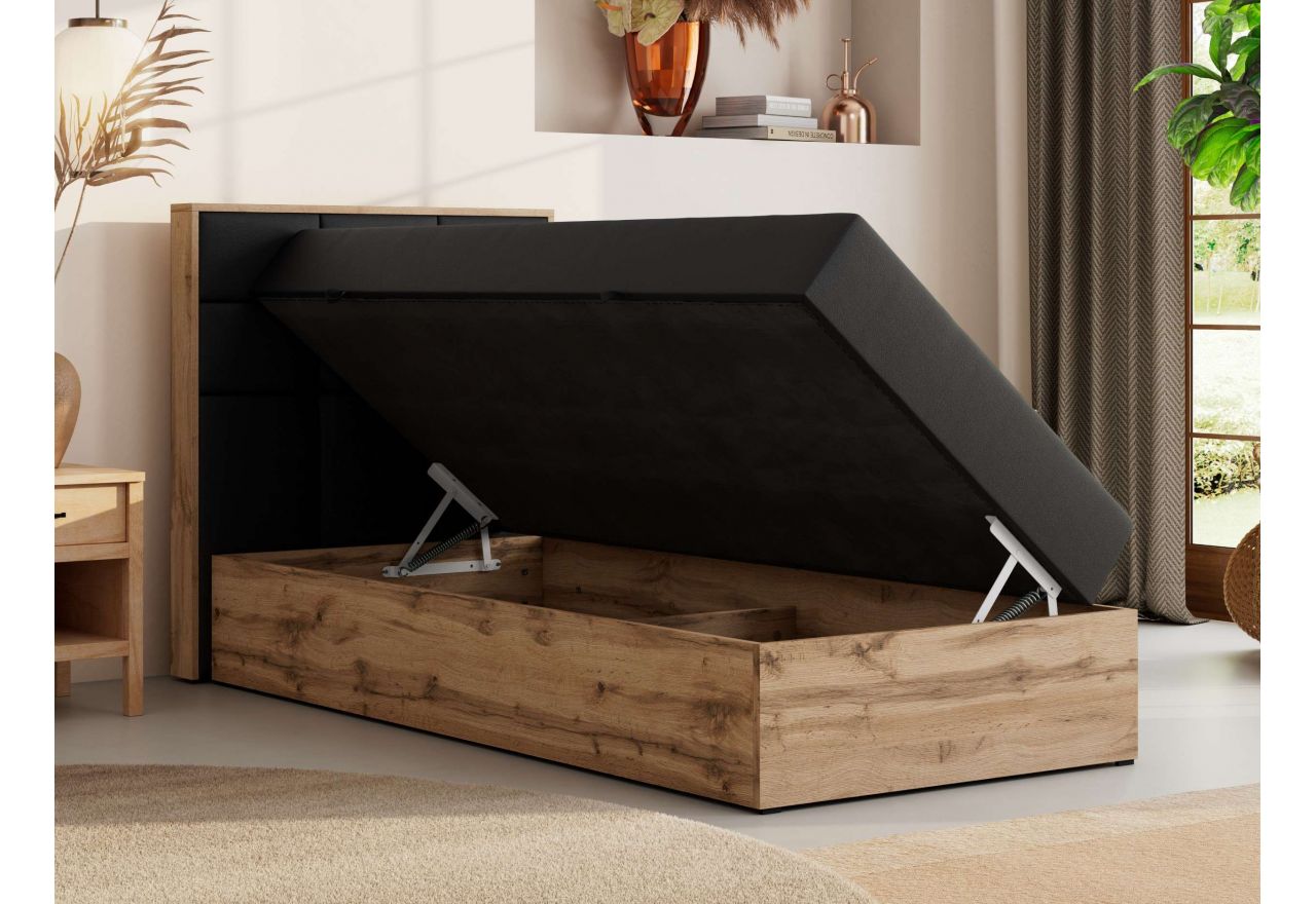 Łóżko kontynentalne - ALBERO 1 90x200 - H4 - czarny, ekoskóra - strona lewa - topper T25