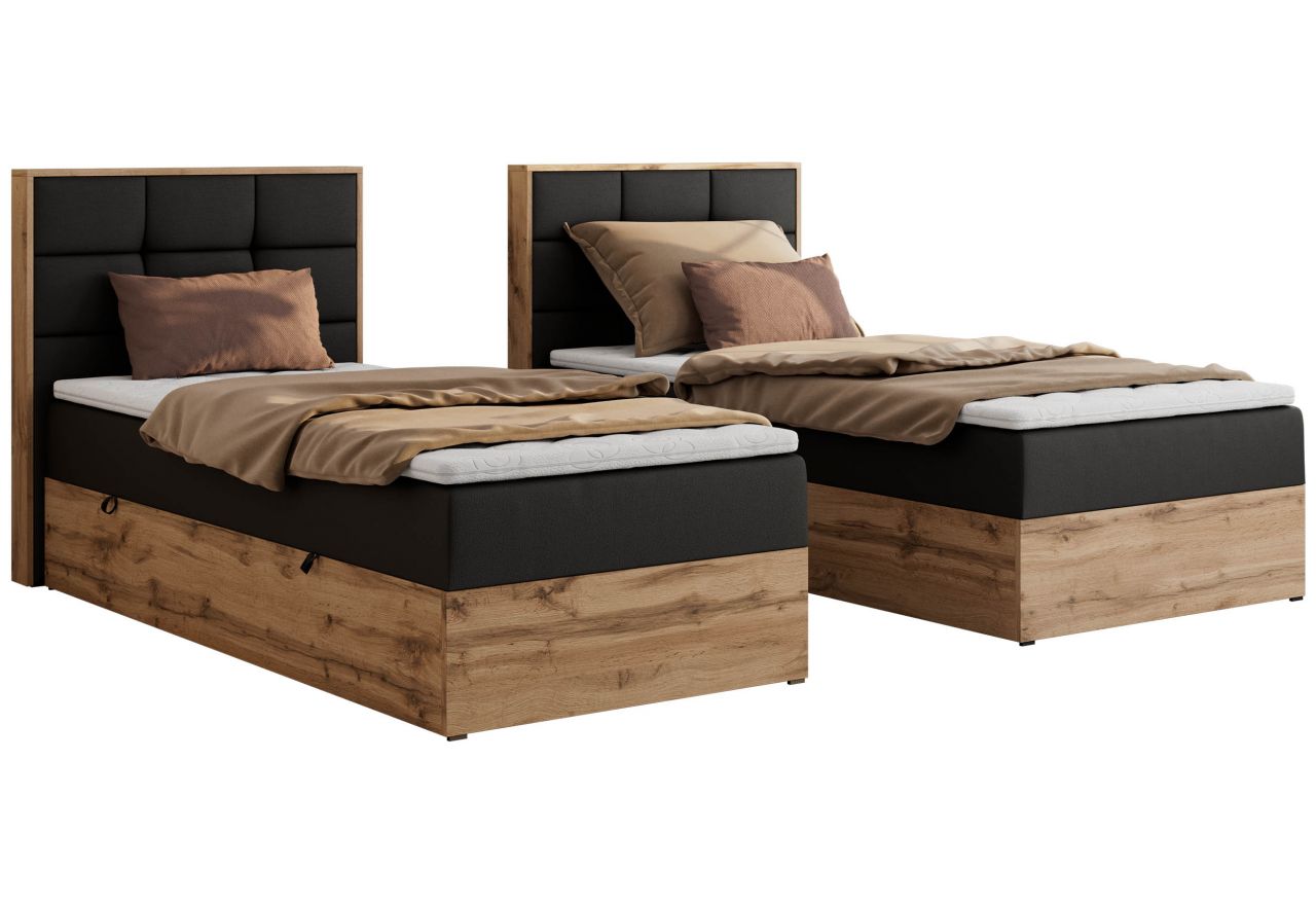 Łóżko kontynentalne - ALBERO 1 90x200 - H4 - czarny, ekoskóra - strona lewa - topper T25