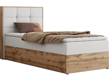 Łóżko kontynentalne - ALBERO 1 90x200 - H4 - biały, ekoskóra - strona lewa - topper T25