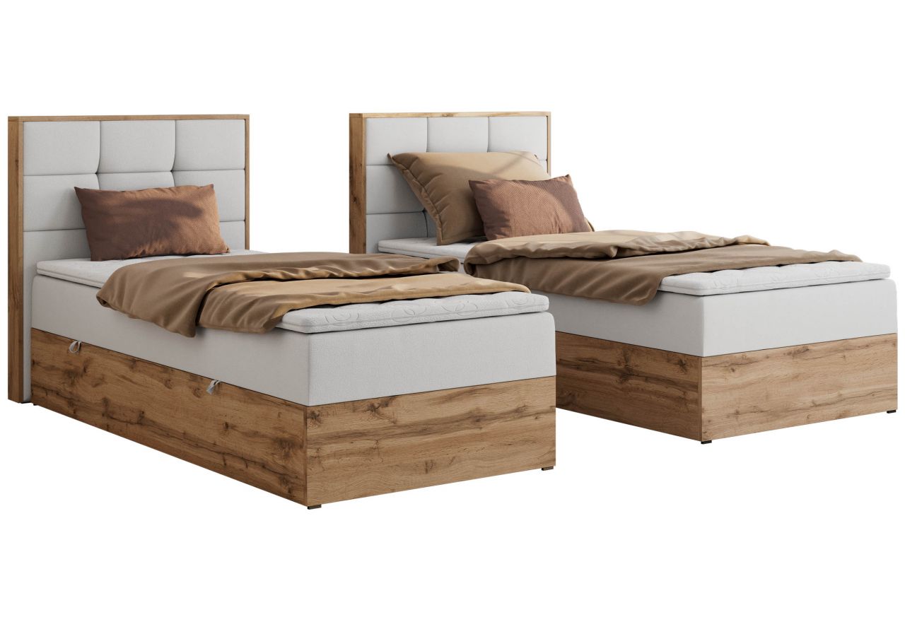 Łóżko kontynentalne - ALBERO 1 90x200 - H4 - biały, ekoskóra - strona lewa - topper T25