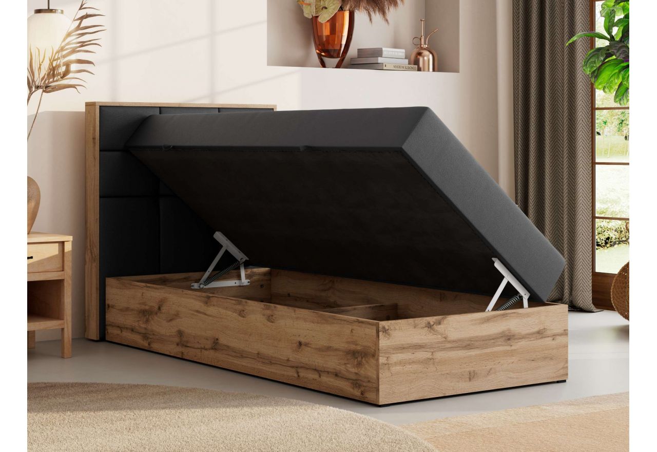 Łóżko kontynentalne - ALBERO 1 90x200 - H4 - ciemnoszary, ekoskóra - strona lewa - topper T25