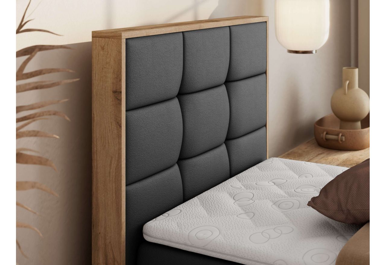 Łóżko kontynentalne - ALBERO 1 90x200 - H4 - ciemnoszary, ekoskóra - strona lewa - topper T25