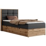 Łóżko kontynentalne - ALBERO 1 90x200 - H4 - ciemnoszary, ekoskóra - strona lewa - topper T25