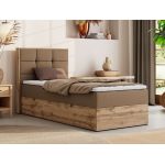 Łóżko kontynentalne - ALBERO 1 90x200 - H4 - brązowy, ekoskóra - strona lewa - topper T25