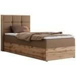 Łóżko kontynentalne - ALBERO 1 90x200 - H4 - brązowy, ekoskóra - strona lewa - topper T25