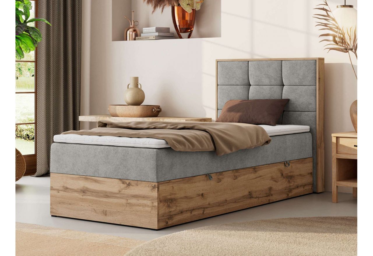 Łóżko kontynentalne - ALBERO 1 90x200 - H3 - jasnoszary, struktura - strona prawa - topper T25