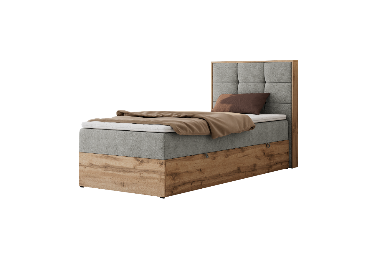 Łóżko kontynentalne - ALBERO 1 90x200 - H3 - jasnoszary, struktura - strona prawa - topper T25