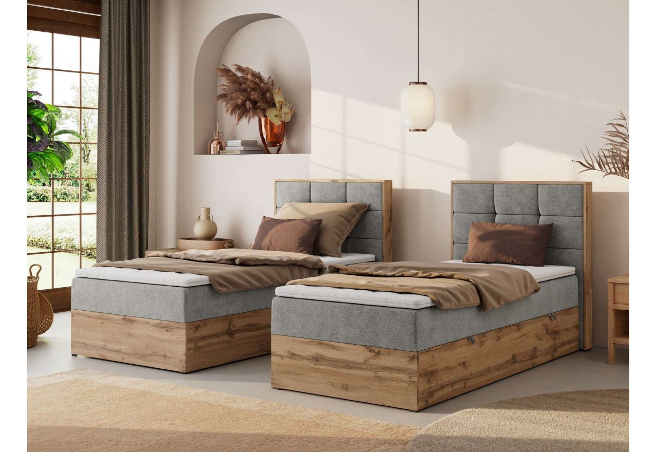 Łóżko kontynentalne - ALBERO 1 90x200 - H3 - jasnoszary, struktura - strona prawa - topper T25