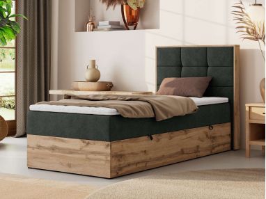 Łóżko kontynentalne - ALBERO 1 90x200 - H3 - ciemnoszary, struktura - strona prawa - topper T25