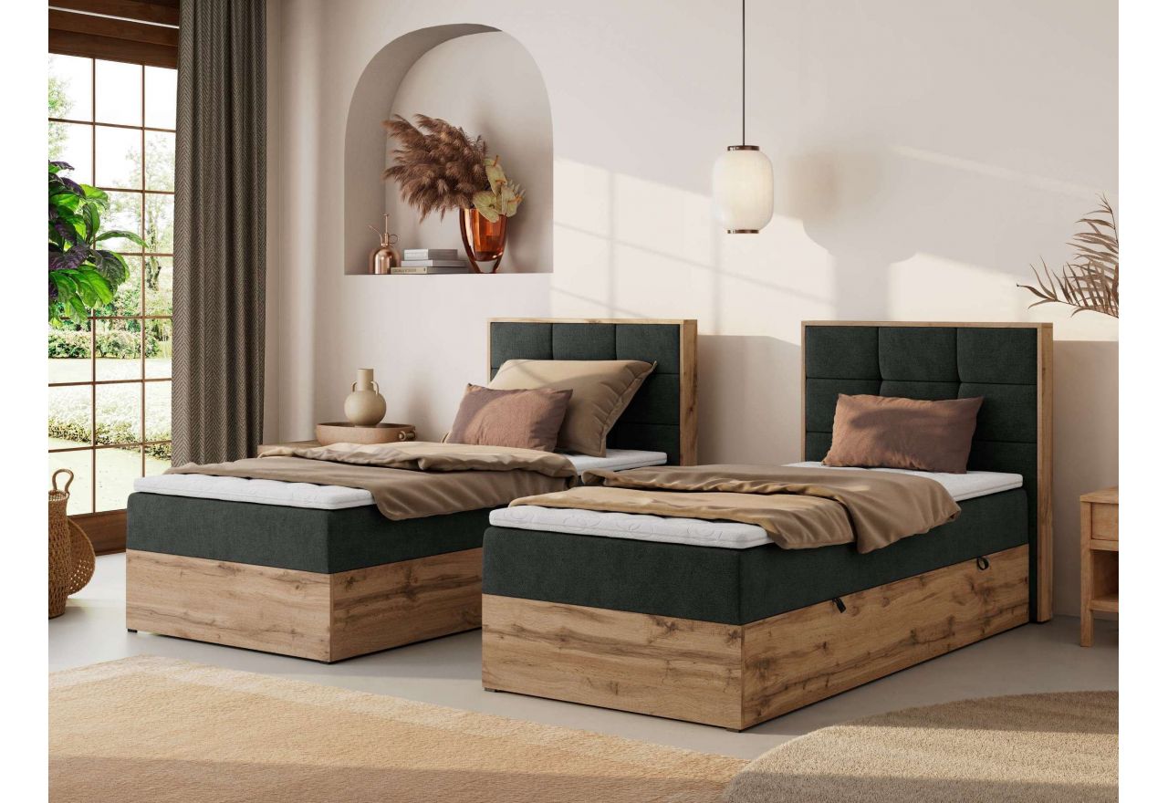 Łóżko kontynentalne - ALBERO 1 90x200 - H3 - ciemnoszary, struktura - strona prawa - topper T25