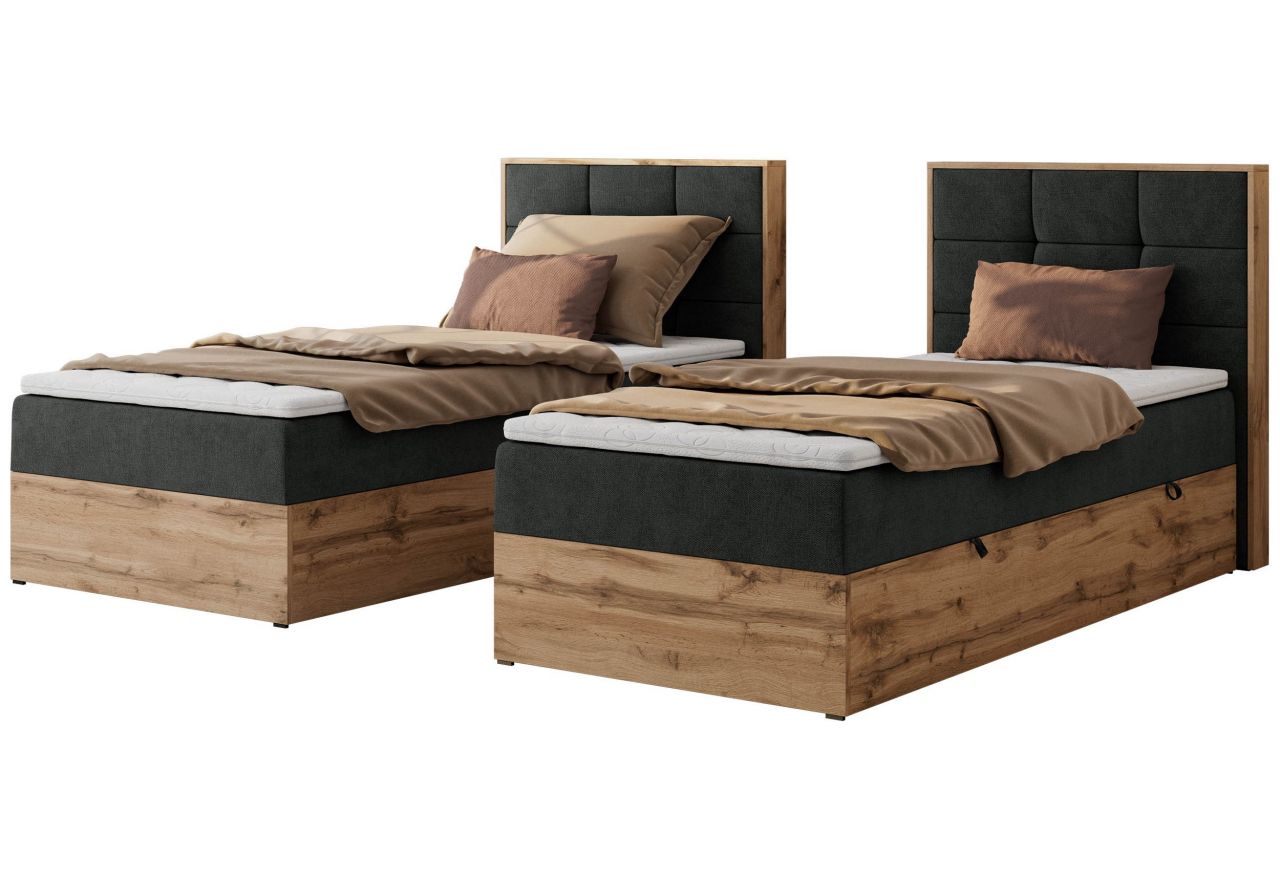 Łóżko kontynentalne - ALBERO 1 90x200 - H3 - ciemnoszary, struktura - strona prawa - topper T25