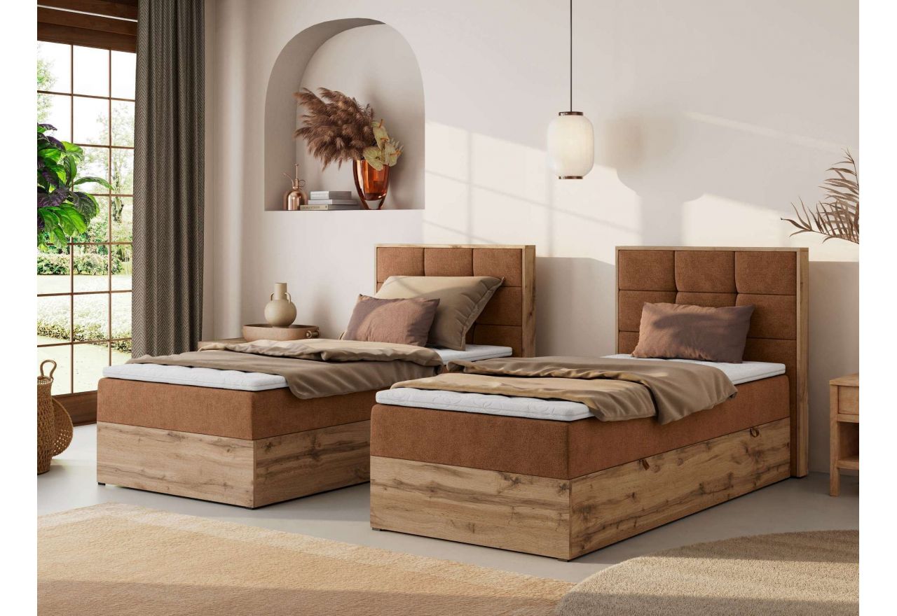 Łóżko kontynentalne - ALBERO 1 90x200 - H3 - pomarańczowy, struktura - strona prawa - topper T25