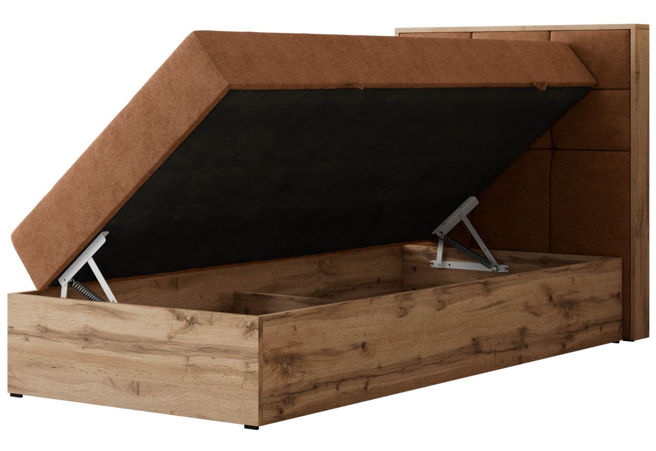 Łóżko kontynentalne - ALBERO 1 90x200 - H3 - pomarańczowy, struktura - strona prawa - topper T25