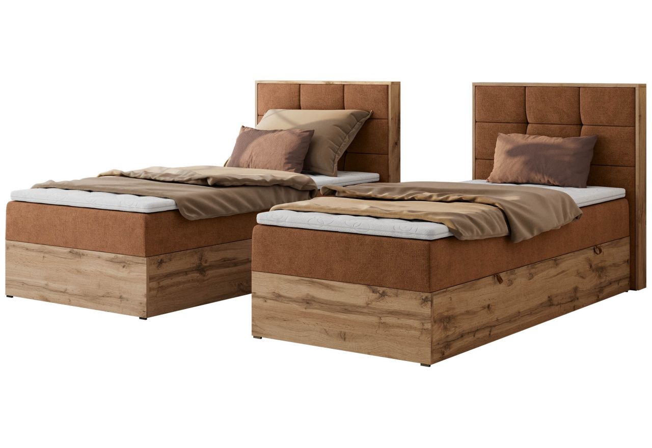 Łóżko kontynentalne - ALBERO 1 90x200 - H3 - pomarańczowy, struktura - strona prawa - topper T25