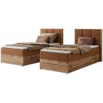 Łóżko kontynentalne - ALBERO 1 90x200 - H3 - pomarańczowy, struktura - strona prawa - topper T25