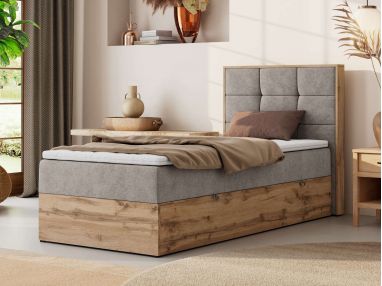 Łóżko kontynentalne - ALBERO 1 90x200 - H3 - beżowy, struktura - strona prawa - topper T25