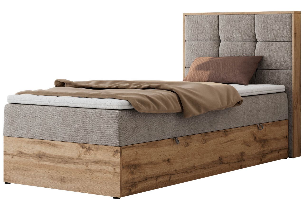 Łóżko kontynentalne - ALBERO 1 90x200 - H3 - beżowy, struktura - strona prawa - topper T25