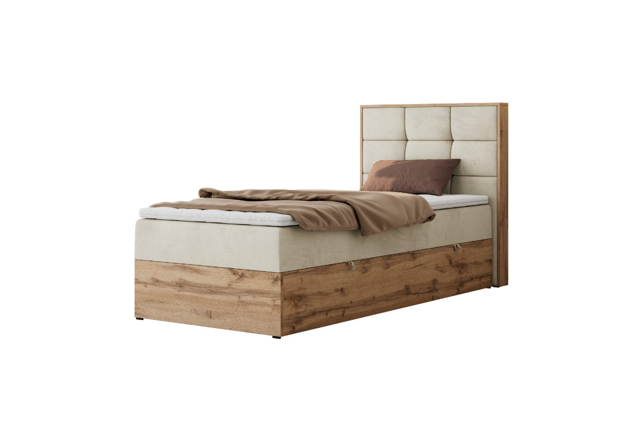 Łóżko kontynentalne - ALBERO 1 90x200 - H3 - beżowy, welwet - strona prawa - topper T25