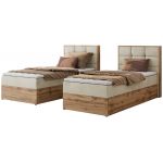 Łóżko kontynentalne - ALBERO 1 90x200 - H3 - beżowy, welwet - strona prawa - topper T25