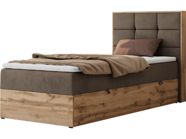 Łóżko kontynentalne - ALBERO 1 90x200 - H3 - brązowy, welwet - strona prawa - topper T25