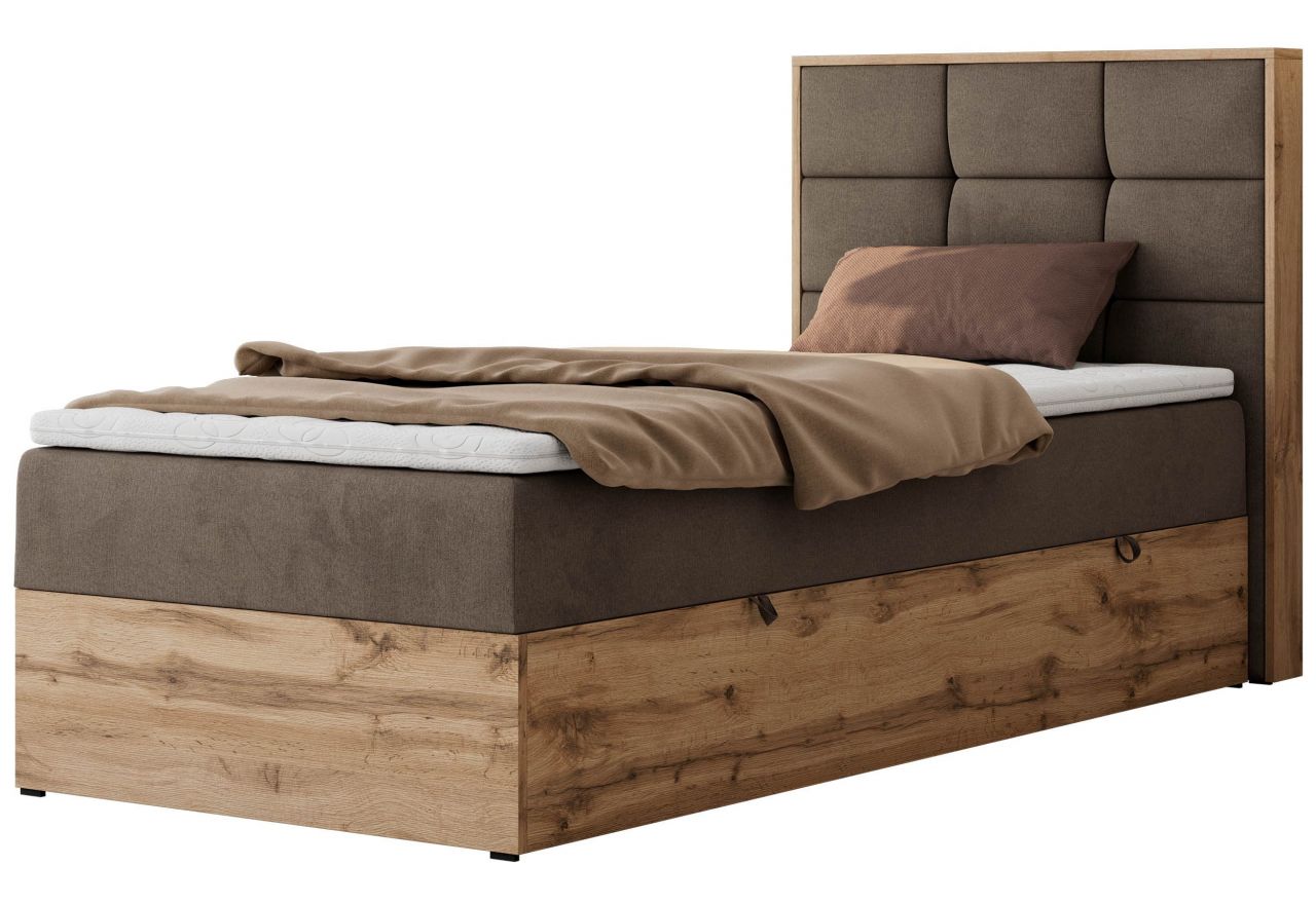 Łóżko kontynentalne - ALBERO 1 90x200 - H3 - brązowy, welwet - strona prawa - topper T25