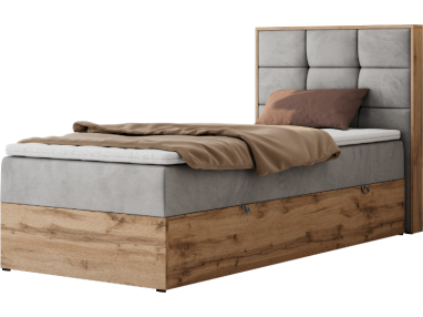 Łóżko kontynentalne - ALBERO 1 90x200 - H3 - jasnoszary, welwet - strona prawa - topper T25