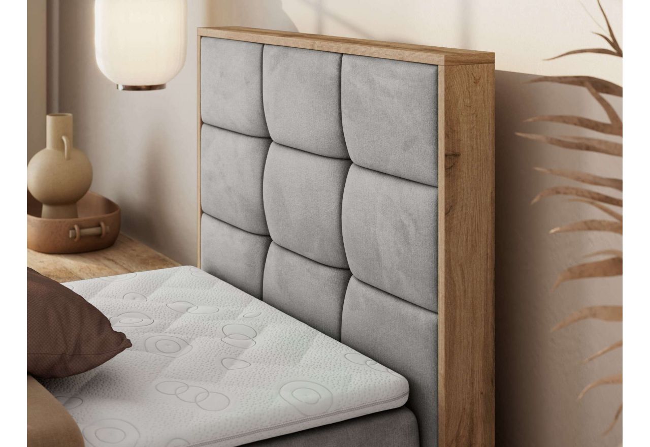 Łóżko kontynentalne - ALBERO 1 90x200 - H3 - jasnoszary, welwet - strona prawa - topper T25