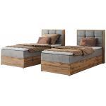 Łóżko kontynentalne - ALBERO 1 90x200 - H3 - jasnoszary, welwet - strona prawa - topper T25