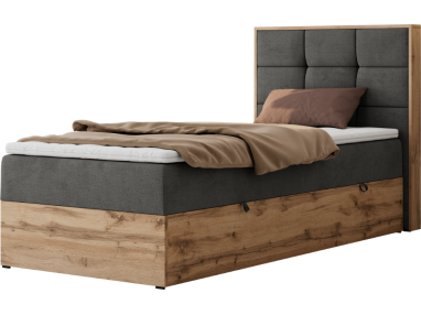 Łóżko kontynentalne - ALBERO 1 90x200 - H3 - ciemnoszary, welwet - strona prawa - topper T25